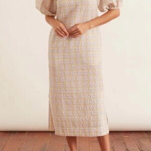 Gianni seersucker cotton dress Cream Midi Dress